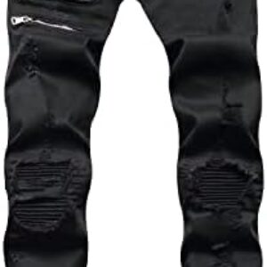 HENGAO Mens Fashion Slim Fit Skinny Destroyed Ripped Jeans