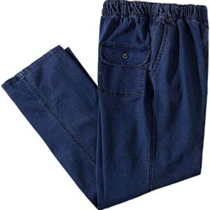IDEALSANXUN Men’s Elastic Waist Loose Fit Denim Pants Casual Solid Jeans Trouser