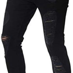 Andongnywell Men’s Stretchy Ripped Skinny Biker Jeans Slim Fit Denim Pants Zipper Pencil Pant Trousers