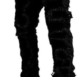 Stacked Jeans Men Skinny Ripped Jeans Slim Fit Patchwork Denim Pants Y2K Goth Harajuku Emo Hip Hop Jeans Trouser