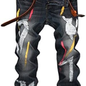 DSDZ Men’s Ripped Paint Jeans Pants Slim Fit Straight Distressed Denim Trousers