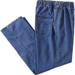 IDEALSANXUN Men’s Elastic Waist Loose Fit Denim Pants Casual Solid Jeans Trouser