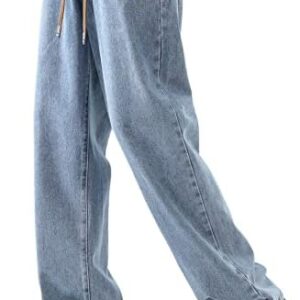 DOSLAVIDA Men’s Regular Fit Straight Leg Jeans Casual Drawstring Elastic Waist Denim Pants Lightweight Carpenter Jean