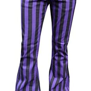 Fuzzdandy Mens Purple Black Striped Bell Bottoms Flares Trousers Retro Pants