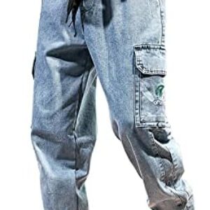 Cekaso Men’s Denim Jogger Pants Track Cargo Pant Hip Hop Streetwear Harem Sports Casual Jeans Trousers