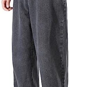 DOSLAVIDA Men’s Work Jeans Casual Hip Hop Cargo Solid Color Loose Fit Straight Wide Leg Cotton Denim Pants with Zipper