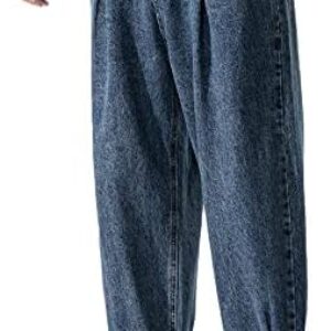 DOSLAVIDA Men’s Work Jeans Casual Hip Hop Cargo Solid Color Loose Fit Straight Wide Leg Cotton Denim Pants with Zipper