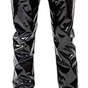 LiiYii Men’s Shiny Metallic PVC Leather Pants Night Club Disco Moto Jeans Style Leg Trousers