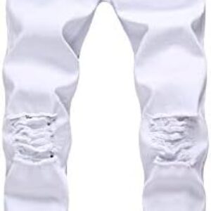 LONGBIDA Men’s Regular Fit Ripped Jeans Relax Fit Denim Pants with Holes