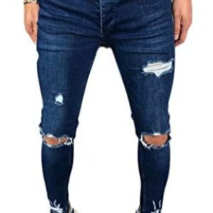 Andongnywell Men’s Ripped Skinny Jeans Distressed Slim Trouser Destroy Stretch Biker Denim Pants Trousers