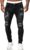 HUNGSON Men’s Blue Slim Fit Jeans Stretch Destroyed Ripped Skinny Jeans Side Striped Denim Pants