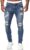 HUNGSON Men’s Blue Slim Fit Jeans Stretch Destroyed Ripped Skinny Jeans Side Striped Denim Pants